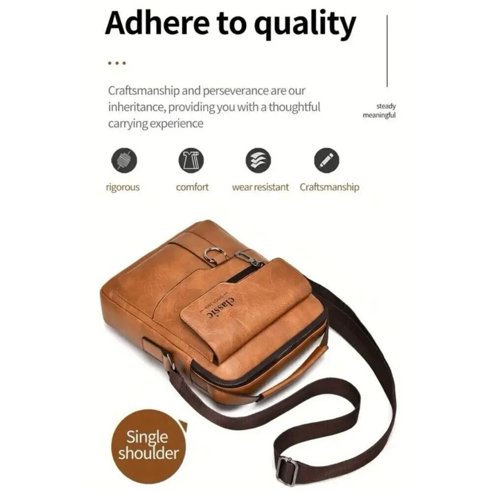 NWT CLASSIC Vintage Tan Camel Shoulder Spacious Multi-Pocket Office Travel Bag